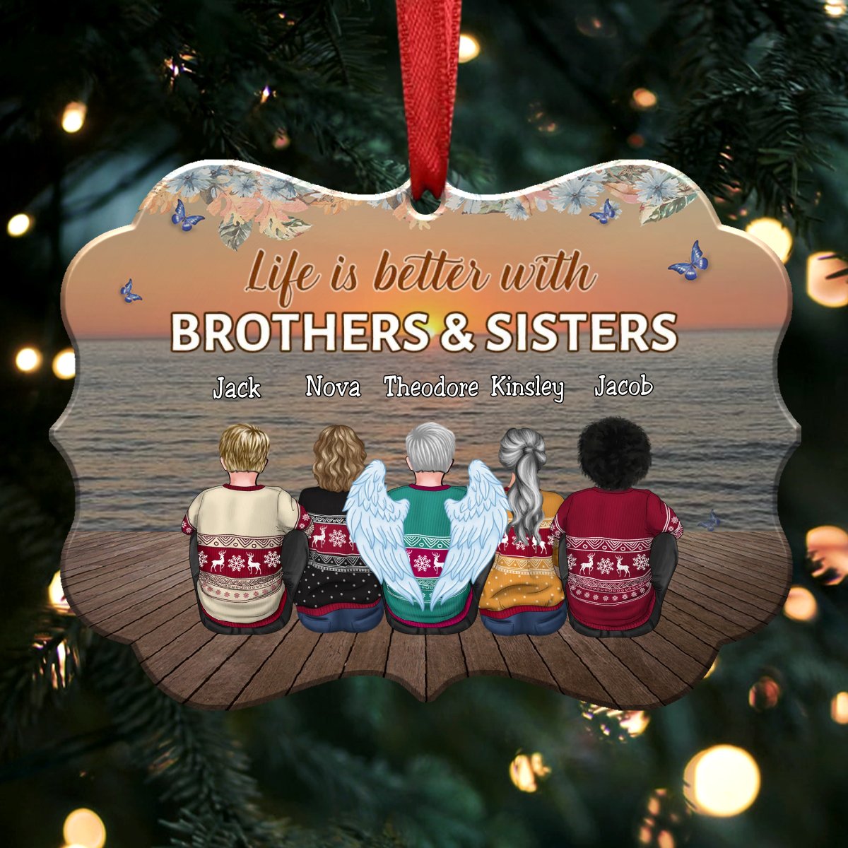 Family - Life Is Better With Brothers & Sisters - Personalized Christmas Ornament - Makezbright Gifts