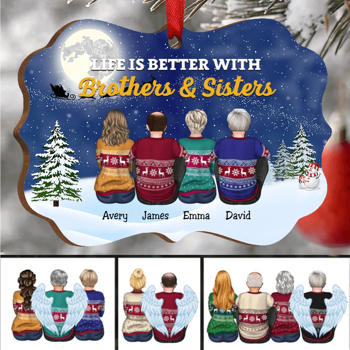 Family - Life Is Better With Brothers & Sisters - Personalized Christmas Ornament - Makezbright Gifts