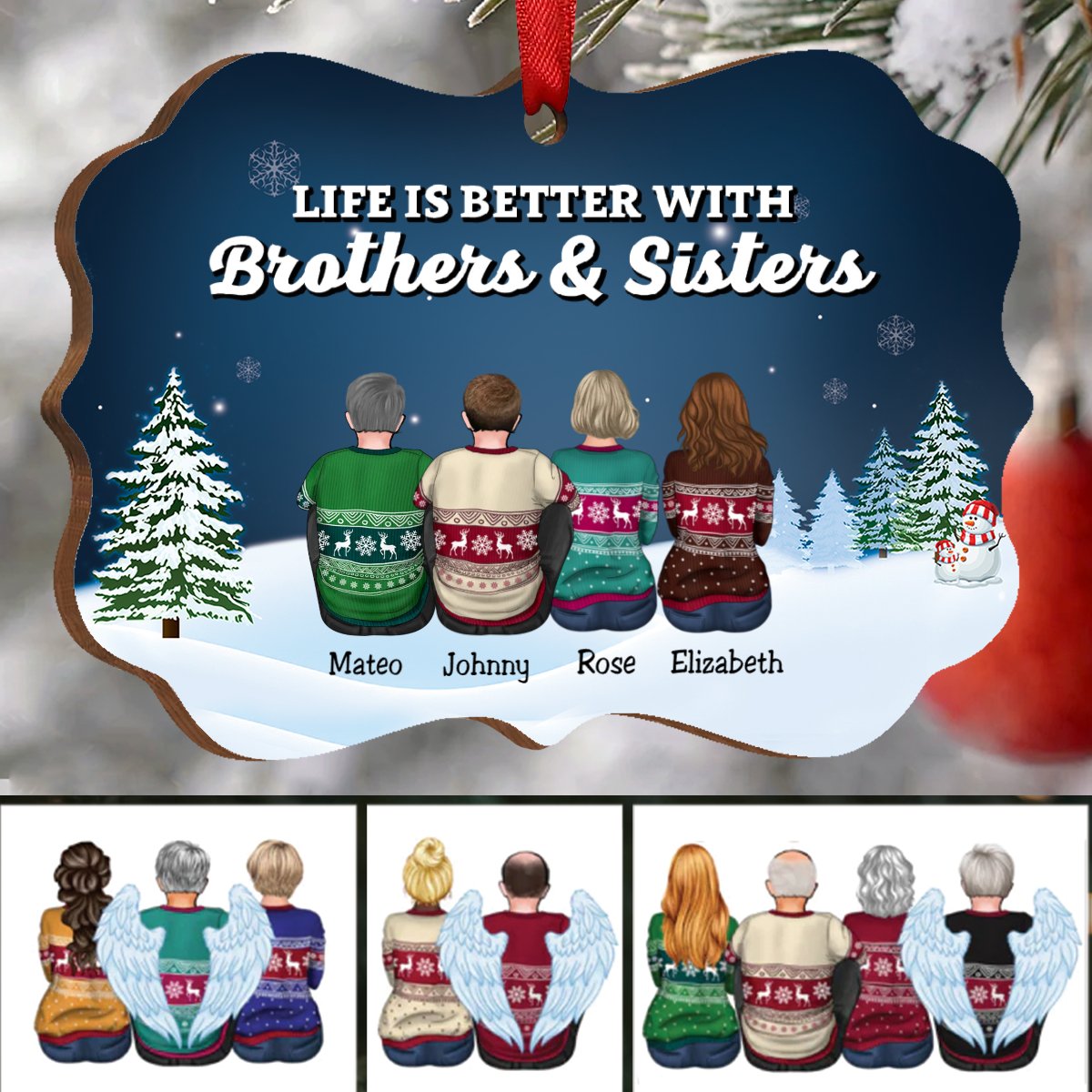 Family - Life Is Better With Brothers & Sisters - Personalized Christmas Ornament (NN) - Makezbright Gifts