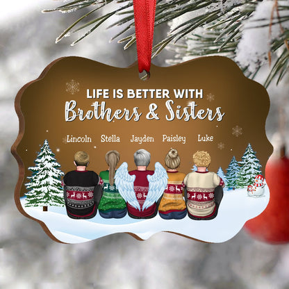 Family - Life Is Better With Brothers & Sisters - Personalized Christmas Ornament (Orange) - Makezbright Gifts