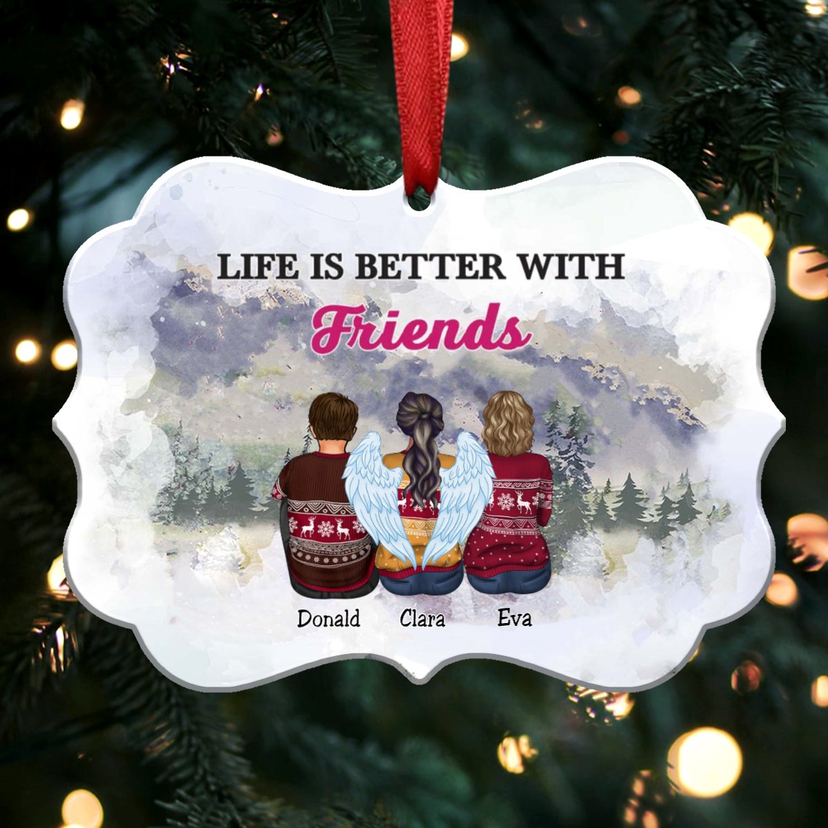 Family - Life Is Better With Friends - Personalized Christmas Ornament - Makezbright Gifts