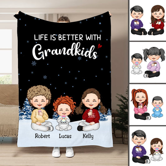 Family - Life Is Better With Grandkids - Personalized Blanket TC - Makezbright Gifts