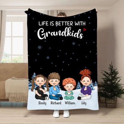 Family - Life Is Better With Grandkids - Personalized Blanket TC - Makezbright Gifts