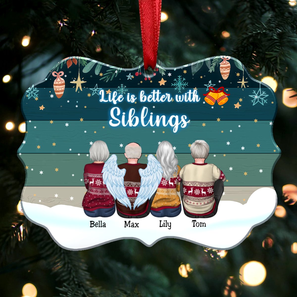 Family - Life Is Better With Siblings - Personalized Christmas Ornament (Ver 2) - Makezbright Gifts