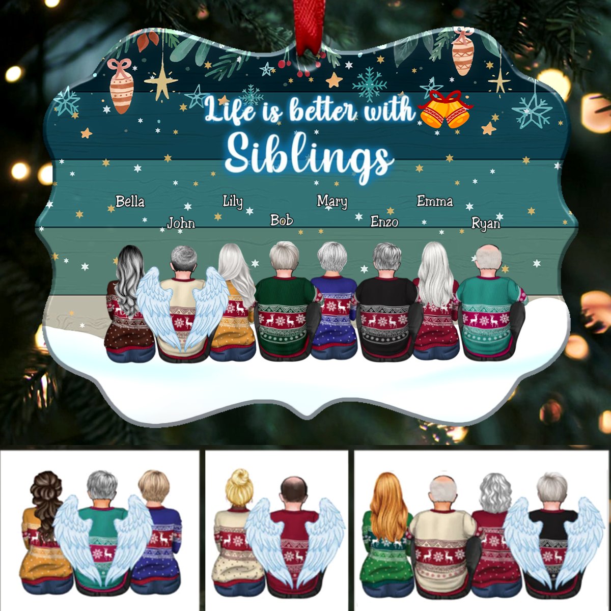 Family - Life Is Better With Siblings - Personalized Christmas Ornament (Ver 2) - Makezbright Gifts