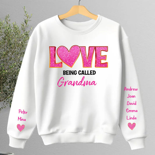 Family - Love Being Called Grandma Pink Glitter - Personalized Sweater - Makezbright Gifts