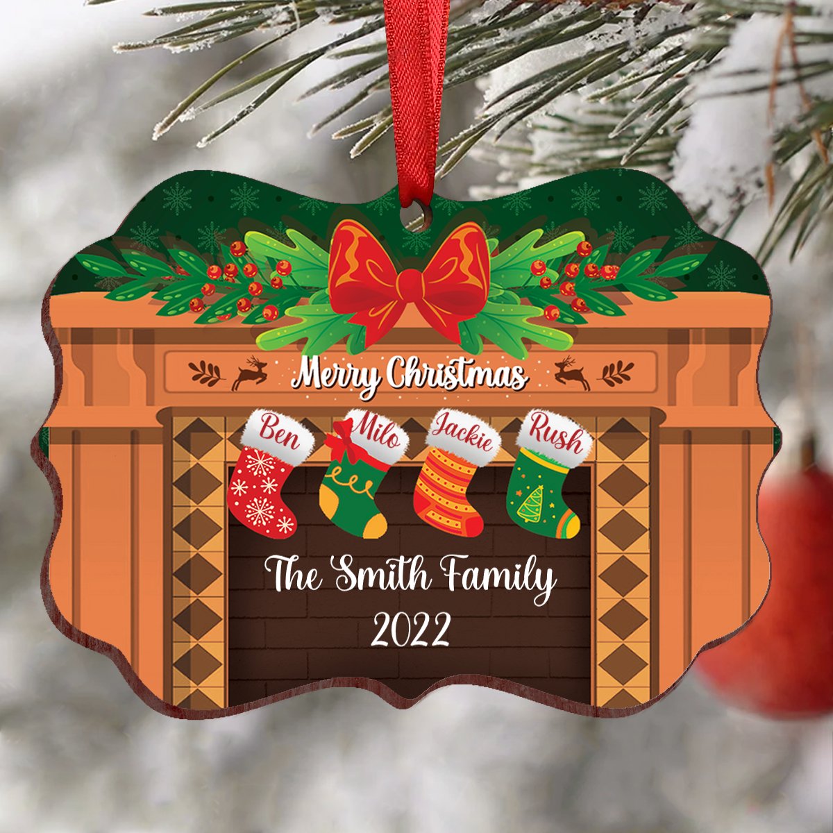 Family - Merry Christmas Stocking Family Hanging Over Fireplace - Personalized Christmas Ornament - Makezbright Gifts