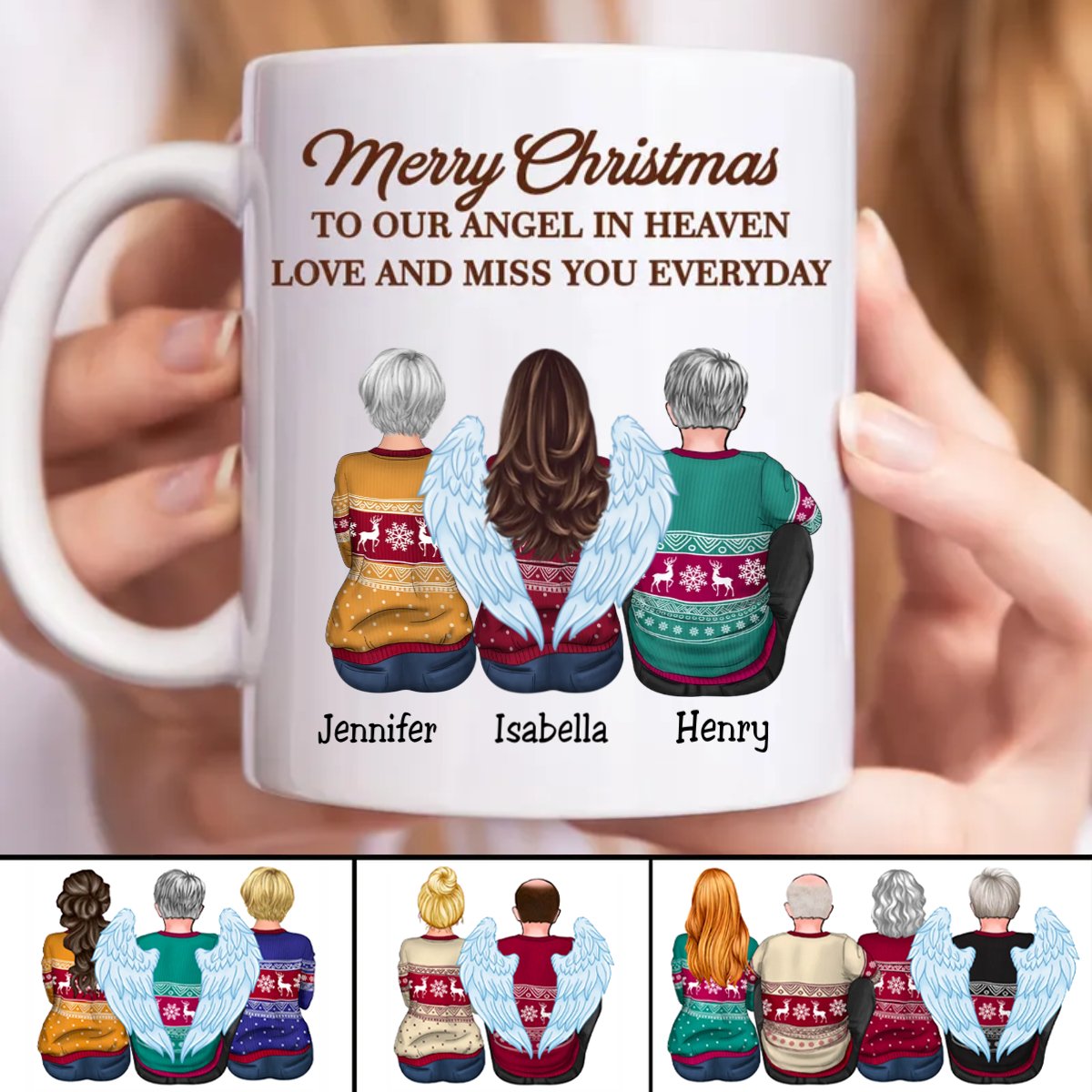 Family - Merry Christmas To Our Angel In Heaven Love And Miss You Everyday - Personalized Mug (VT) - Makezbright Gifts