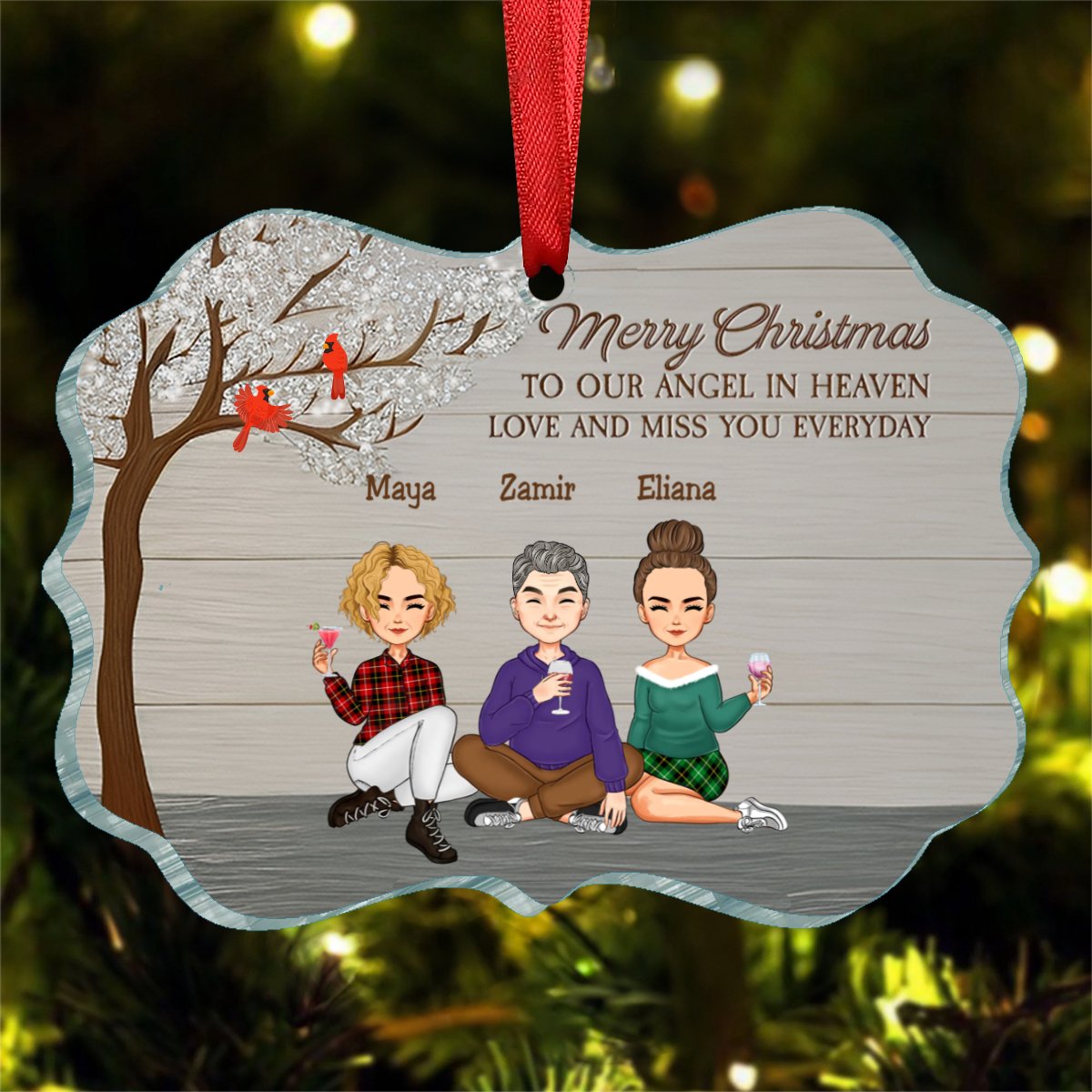 Family - Merry Christmas To Our Angel In Heaven Love And Miss You Everyday - Personalized Ornament V3 - Makezbright Gifts