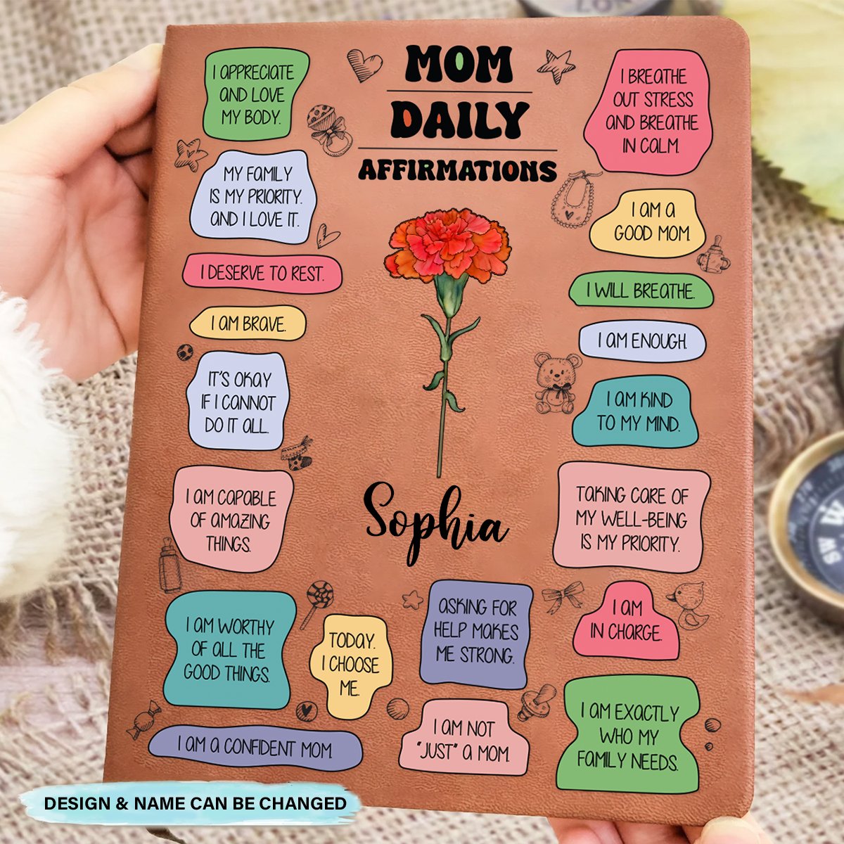 Family - Mom Daily Affirmations - Personalized Leather Journal - Makezbright Gifts