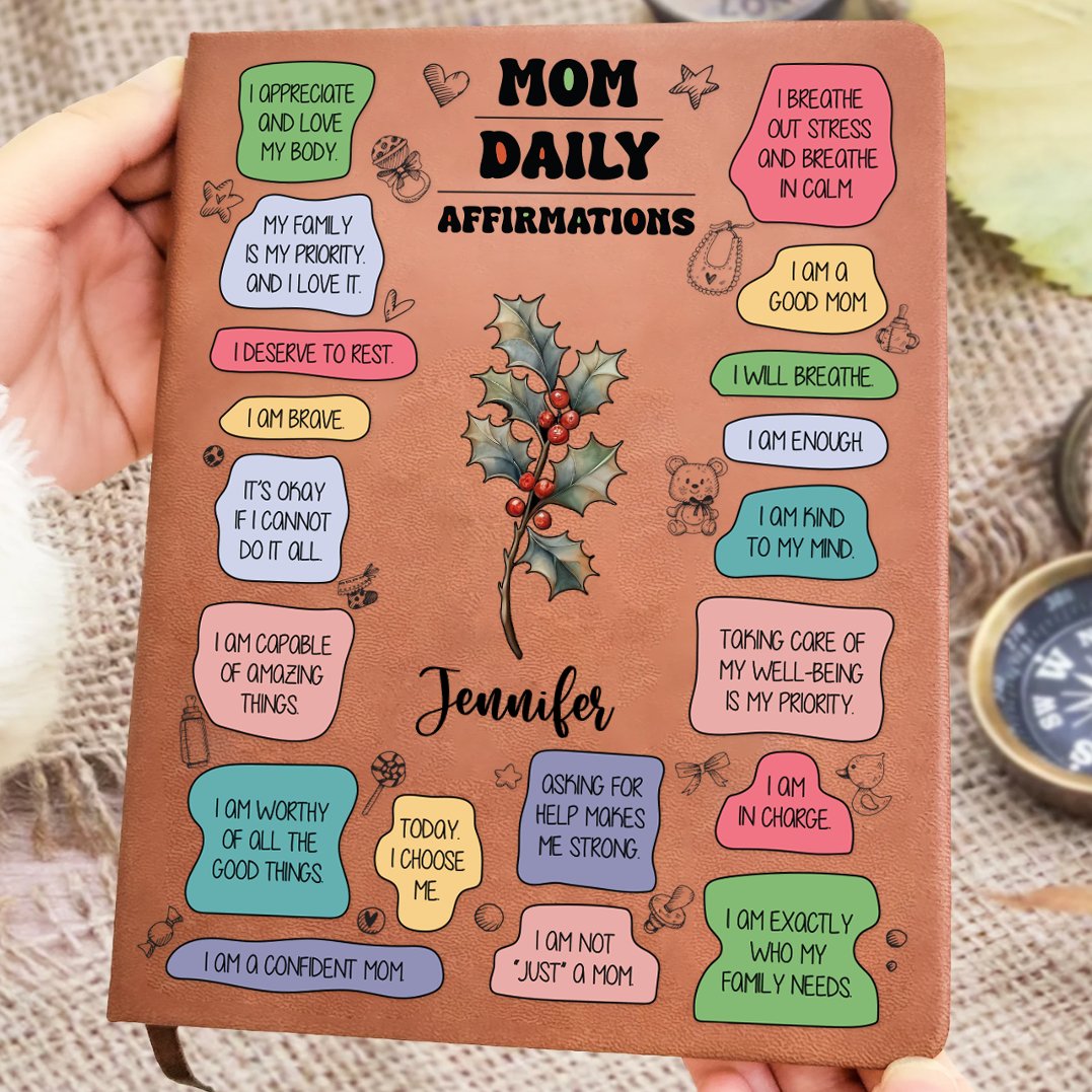 Family - Mom Daily Affirmations - Personalized Leather Journal - Makezbright Gifts