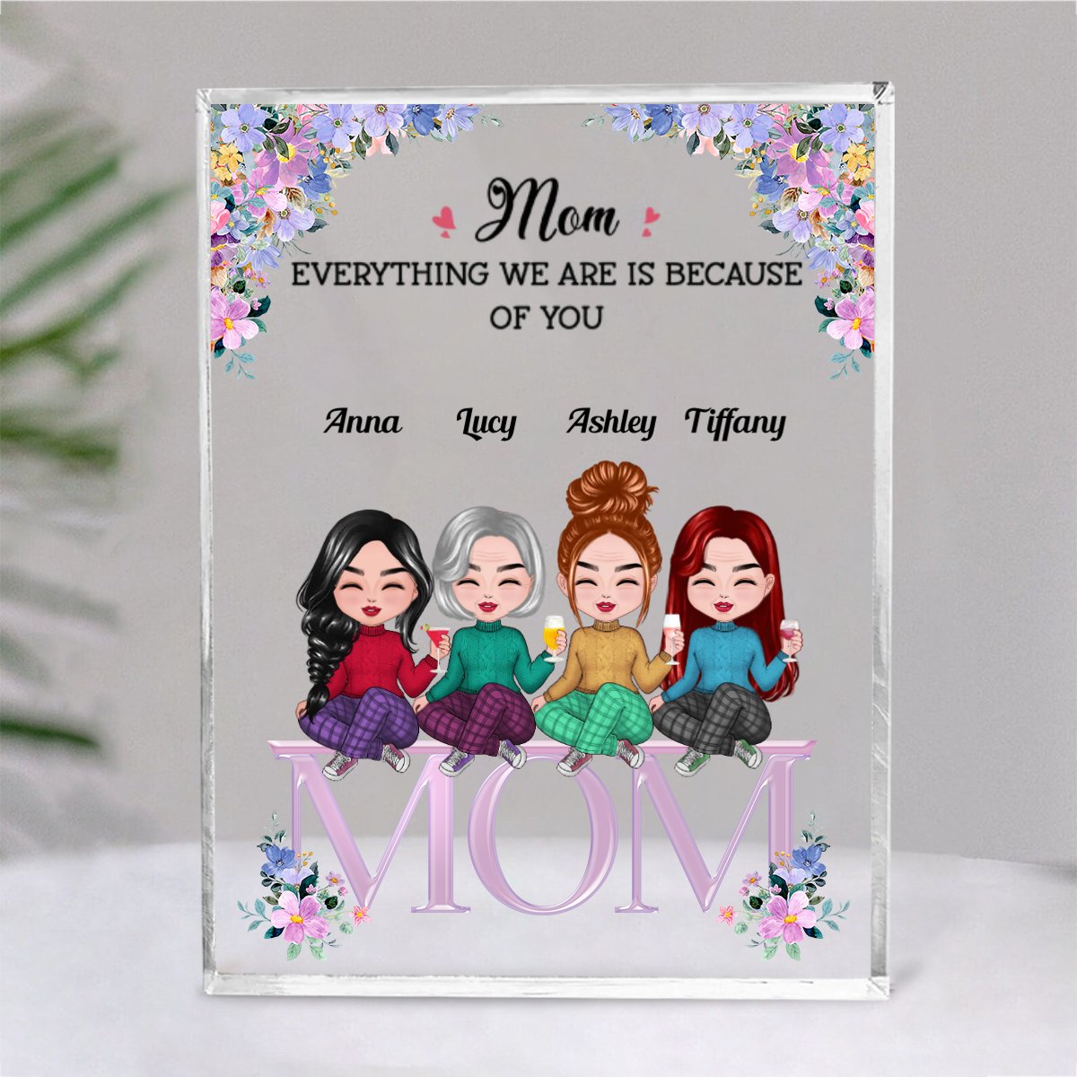 Family - Mom, Everything We Are Is Because Of You - Personalized Acrylic Plaque (NM) - Makezbright Gifts