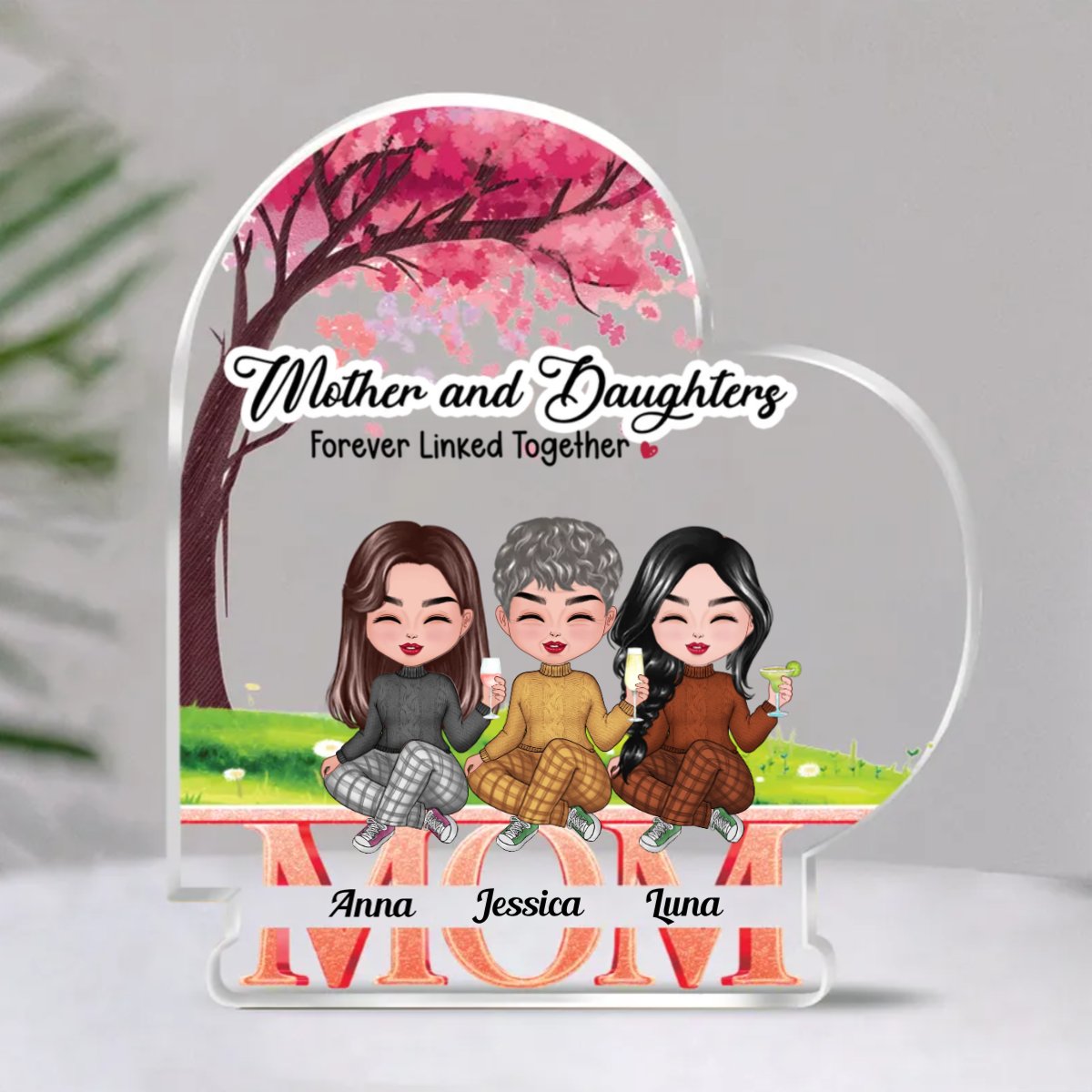 Family - Mother And Daughters Forever Linked Together - Personalized Acrylic Plaque (NM) - Makezbright Gifts