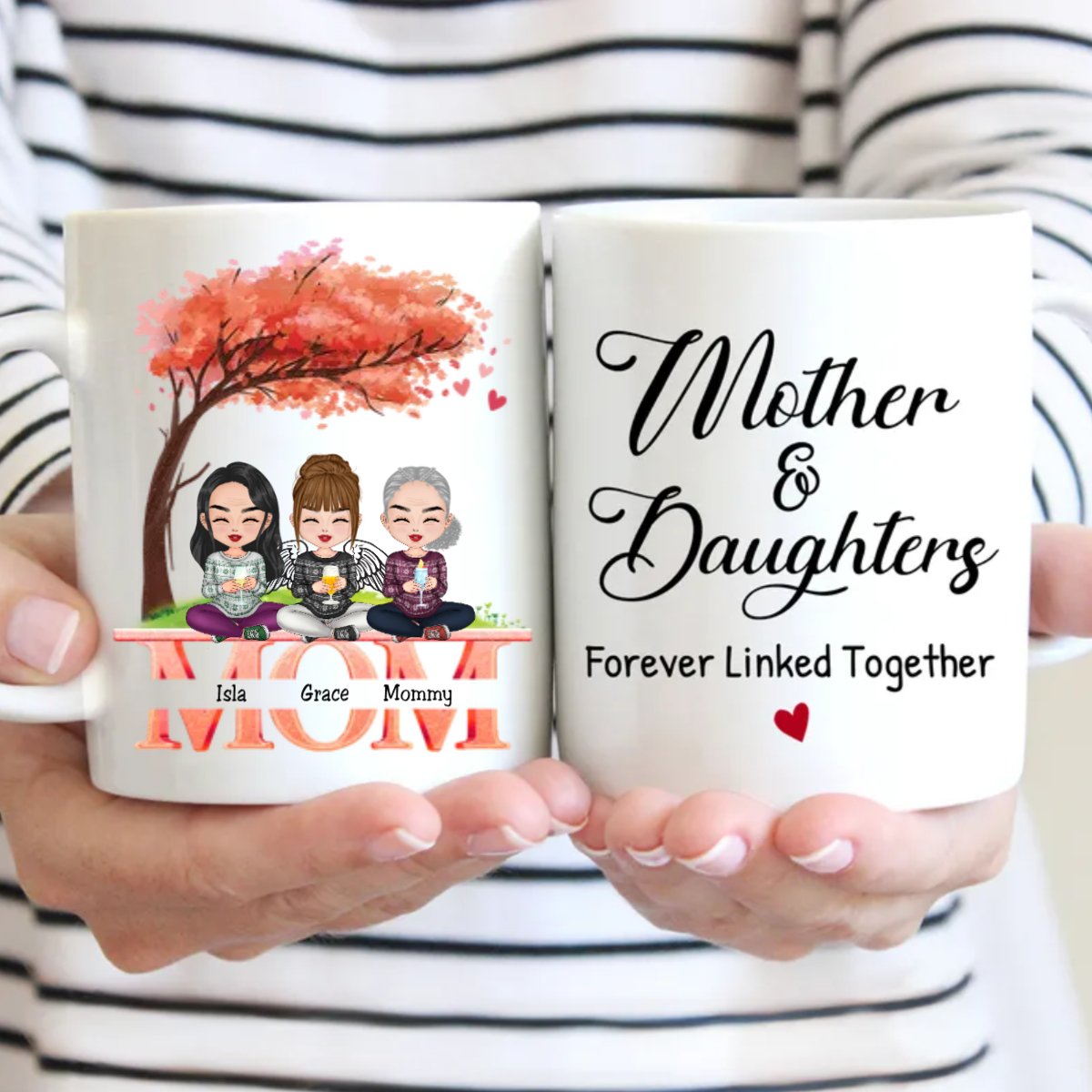 Family - Mother And Daughters Forever Linked Together - Personalized Mug (Ver. 2) - Makezbright Gifts