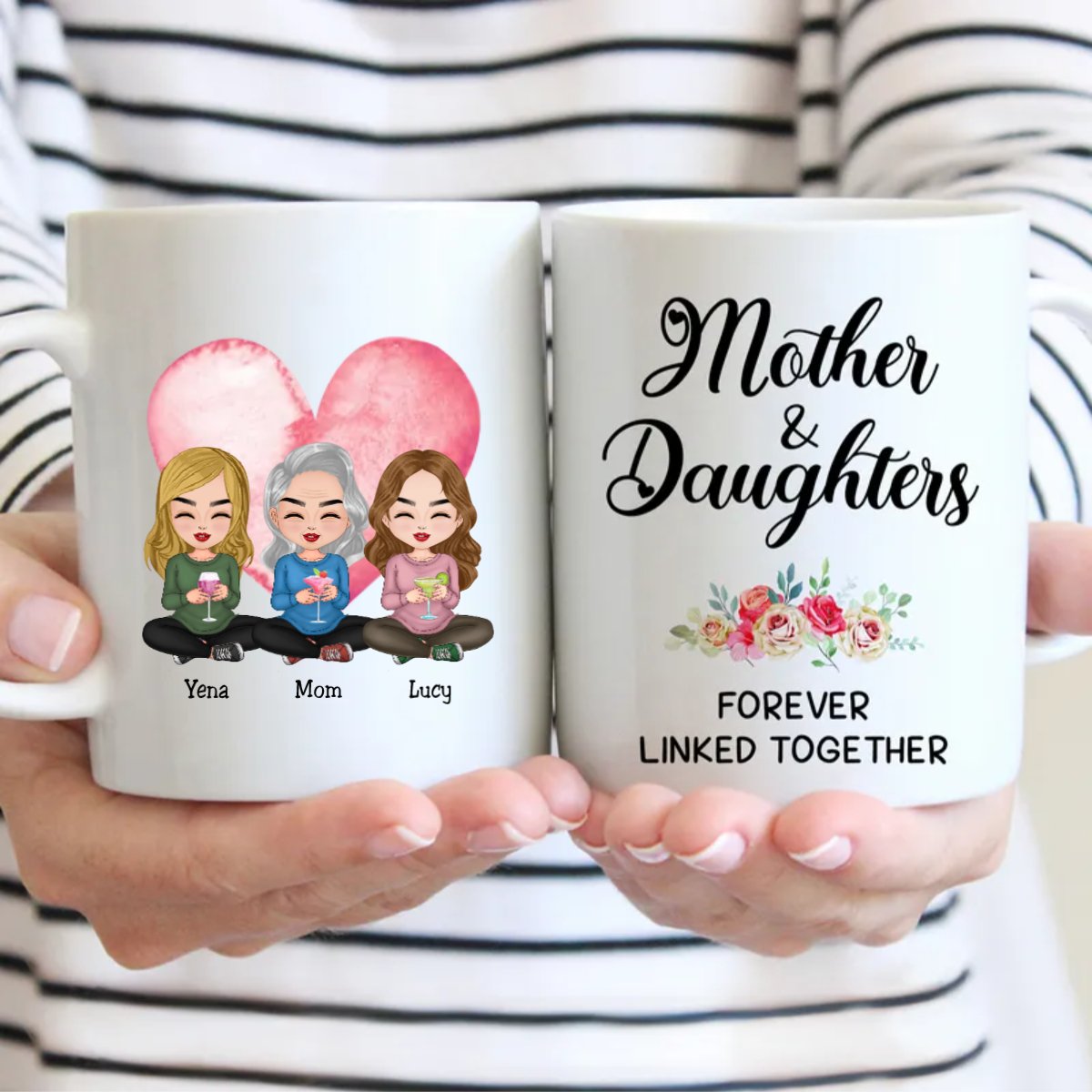 Family - Mother & Daughters forever linked together - Personalized Mug (LL) - Makezbright Gifts