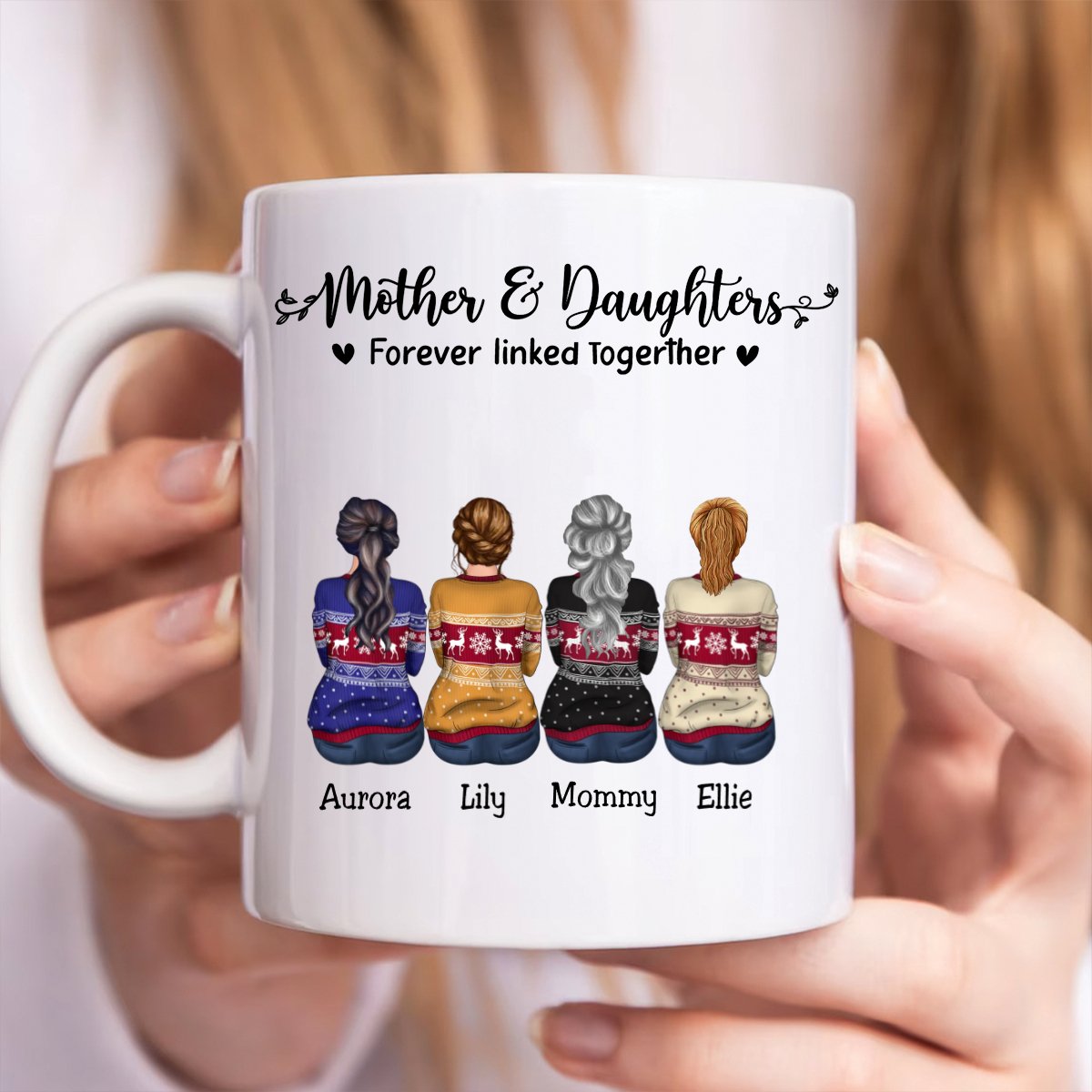 Family - Mother & Daughters Forever Linked Together - Personalized Mug (NM) - Makezbright Gifts