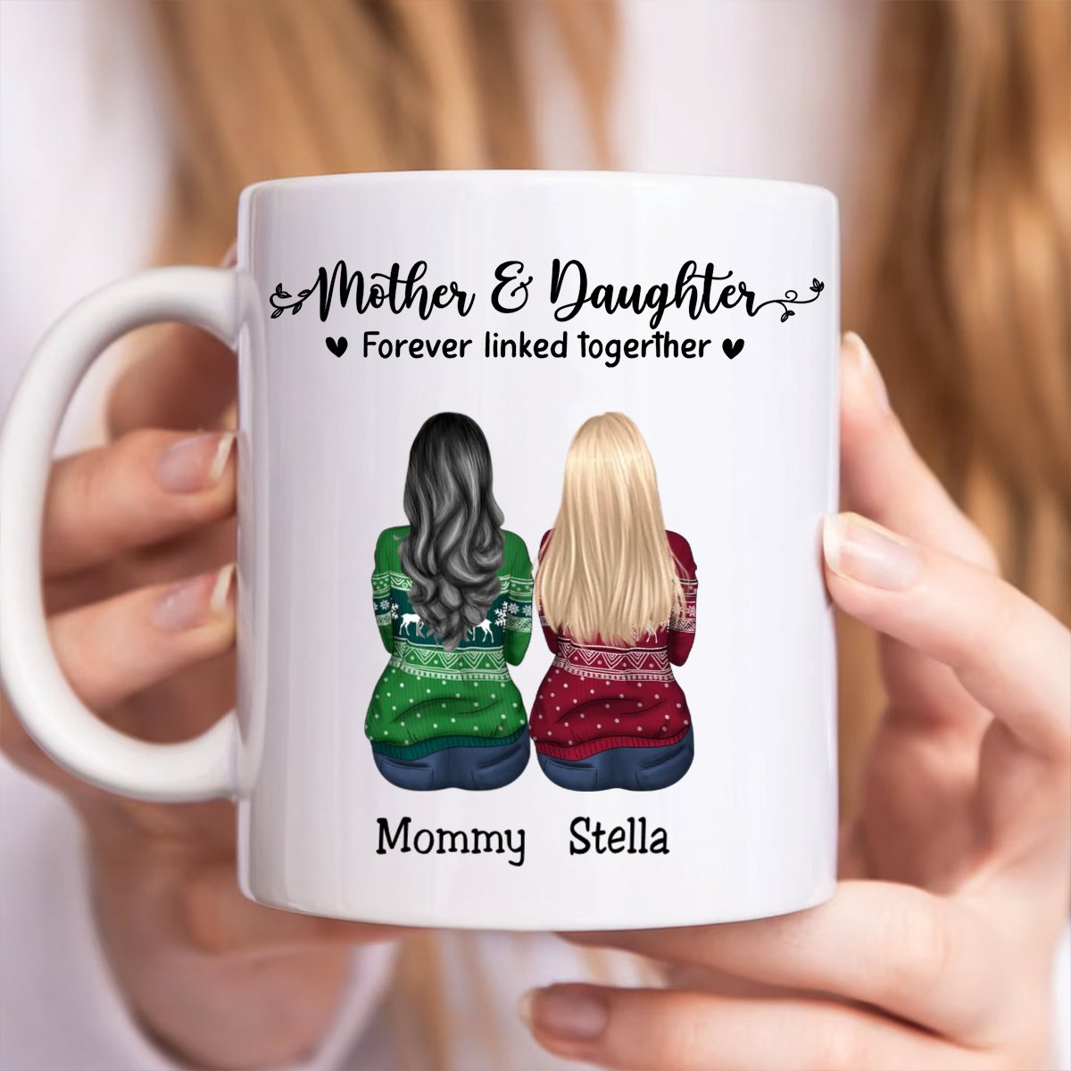 Family - Mother & Daughters Forever Linked Together - Personalized Mug (NM) - Makezbright Gifts