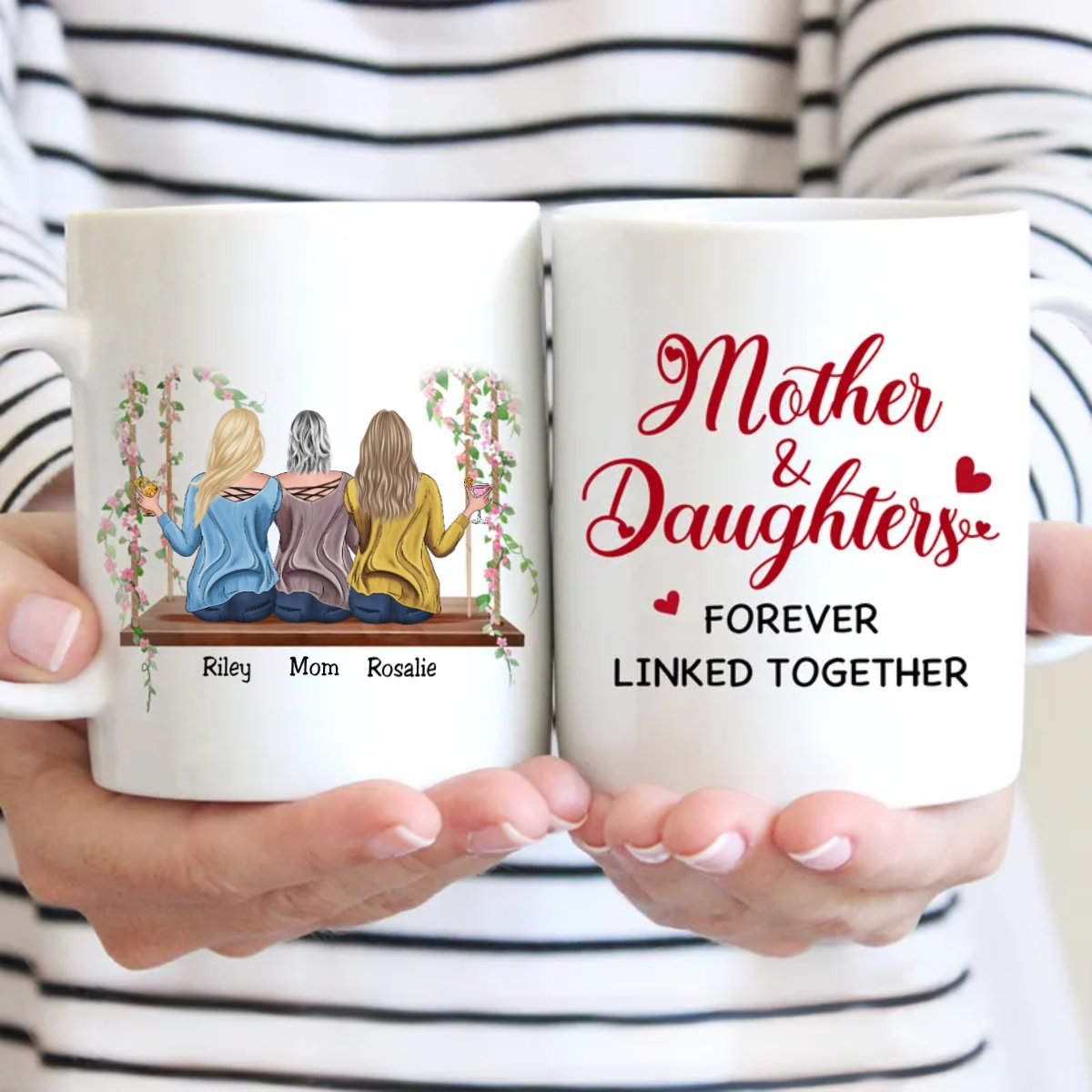 Family - Mother & Daughters Forever Linked Together - Personalized Mugs - Makezbright Gifts