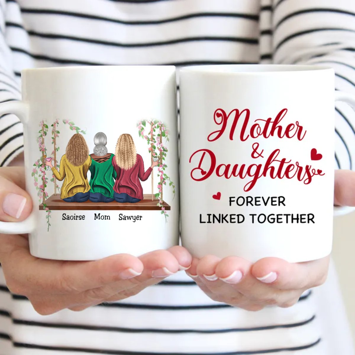 Family - Mother & Daughters Forever Linked Together - Personalized Mugs - Makezbright Gifts