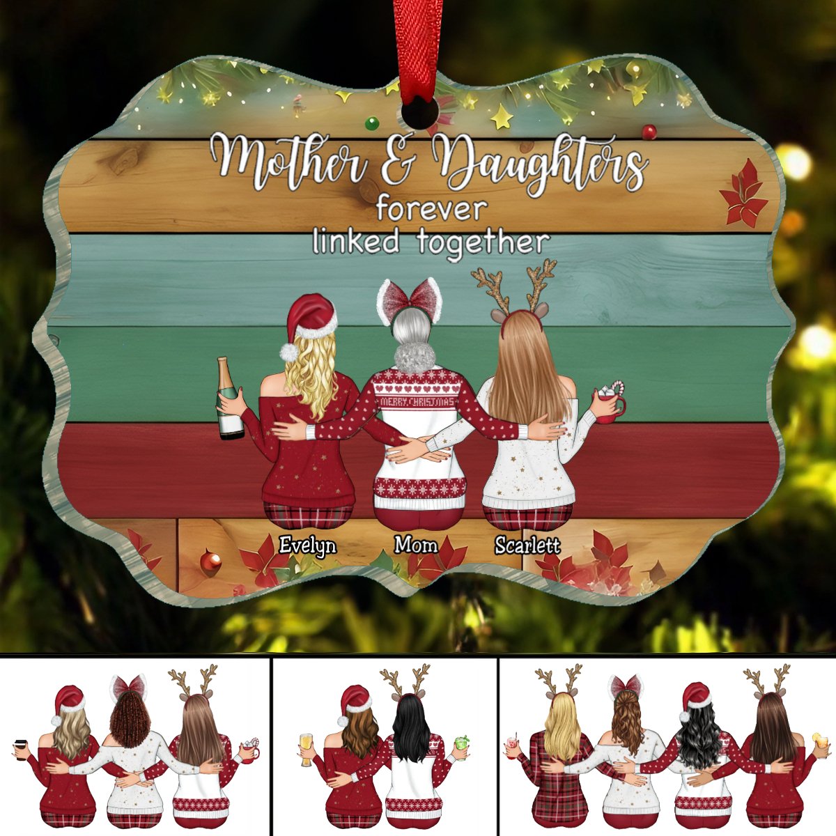 Family - Mother & Daughters Forever Linked Together - Personalized Ornament - Makezbright Gifts