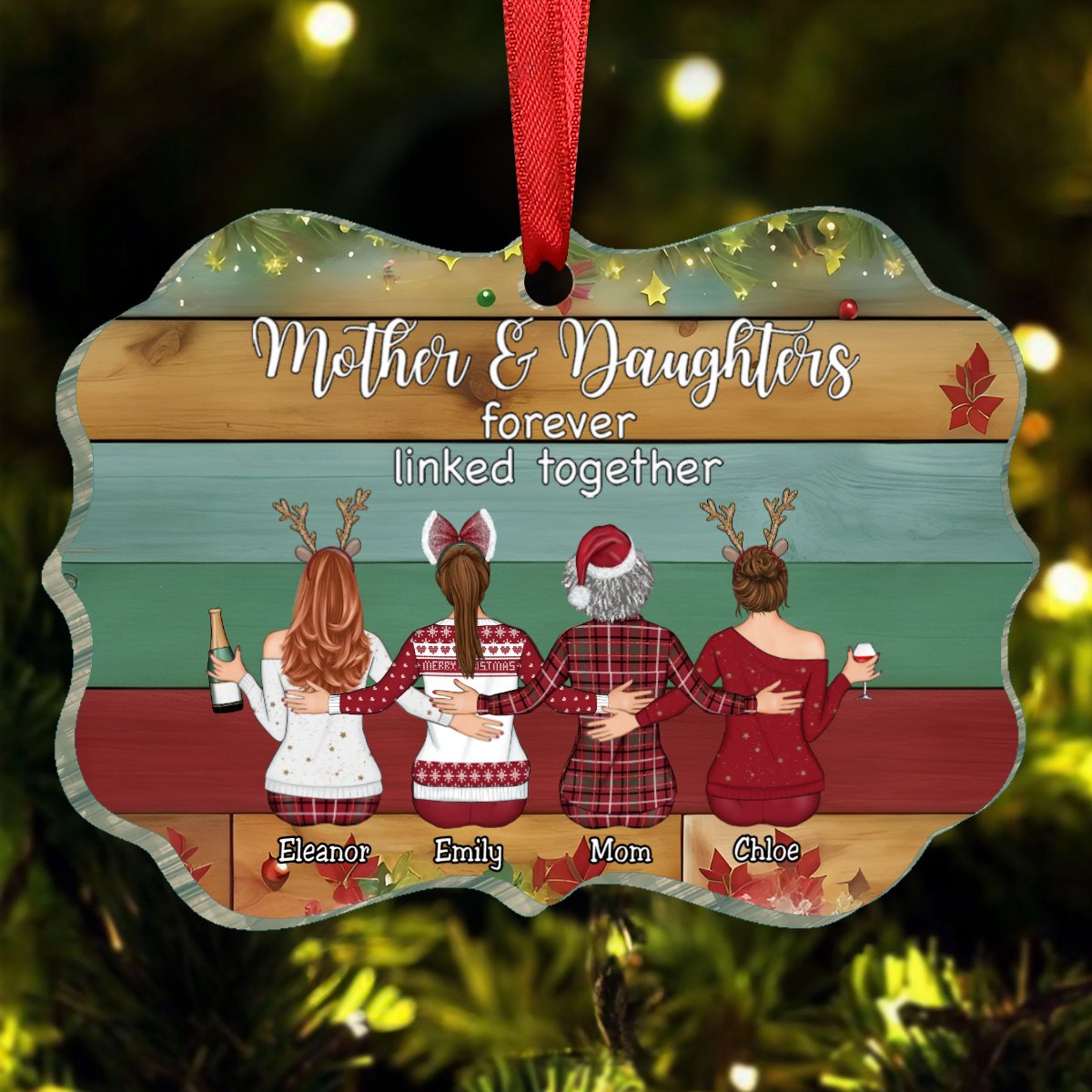 Family - Mother & Daughters Forever Linked Together - Personalized Ornament - Makezbright Gifts