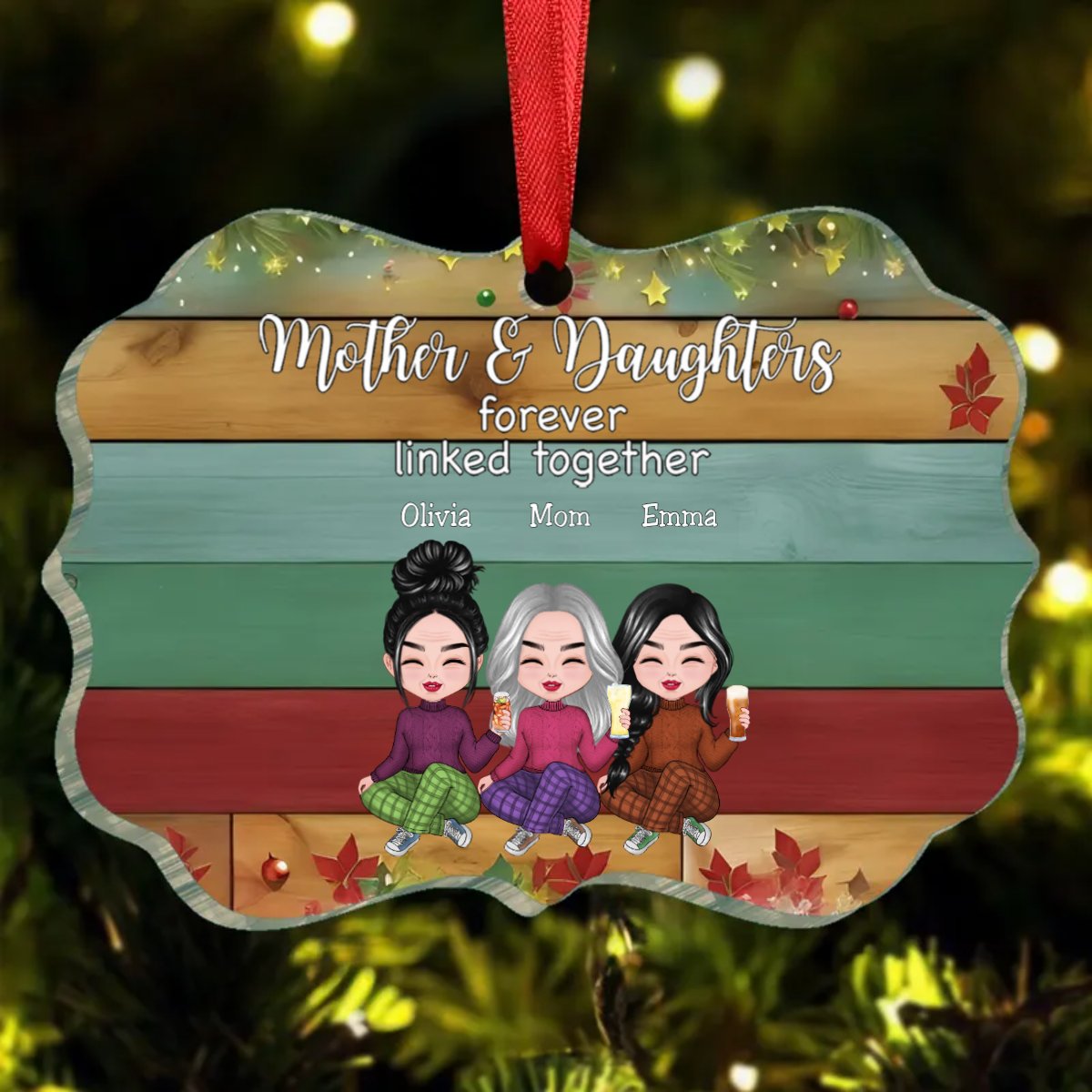 Family - Mother & Daughters Forever Linked Together - Personalized Ornament TC - Makezbright Gifts