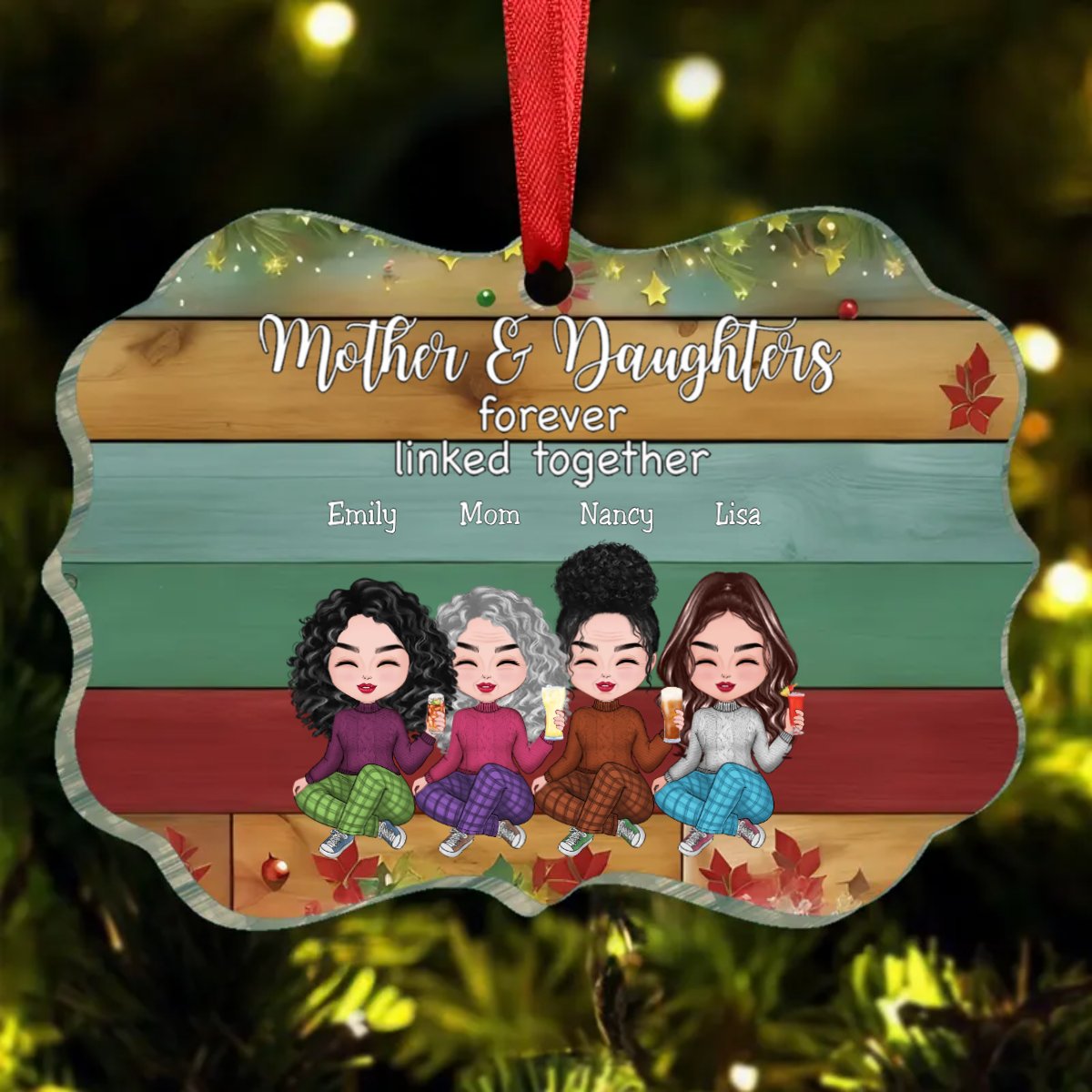 Family - Mother & Daughters Forever Linked Together - Personalized Ornament TC - Makezbright Gifts