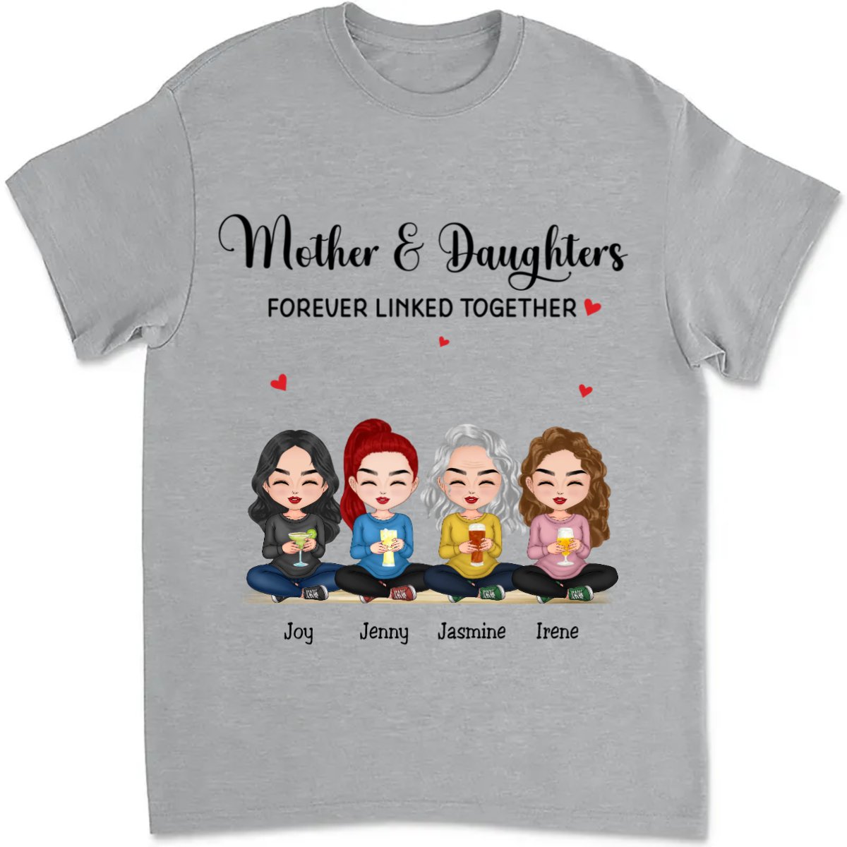 Family - Mother & Daughters Forever Linked Together - Personalized T - shirt - Makezbright Gifts