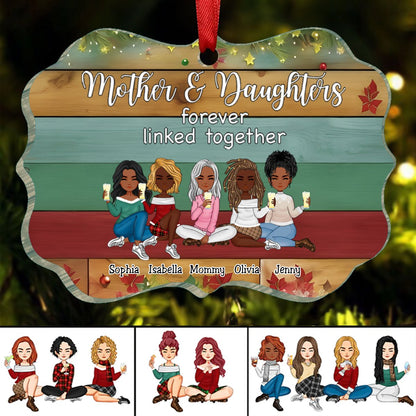 Family - Mother & Daughters Forever Linked Together Ver 3 - Personalized Ornament (VT) - Makezbright Gifts