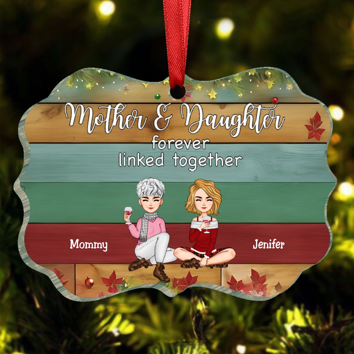 Family - Mother & Daughters Forever Linked Together Ver 3 - Personalized Ornament (VT) - Makezbright Gifts