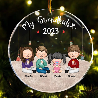 Family - My Grandkids - Personalized Acrylic Circle Ornament - Makezbright Gifts