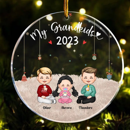 Family - My Grandkids - Personalized Acrylic Circle Ornament - Makezbright Gifts