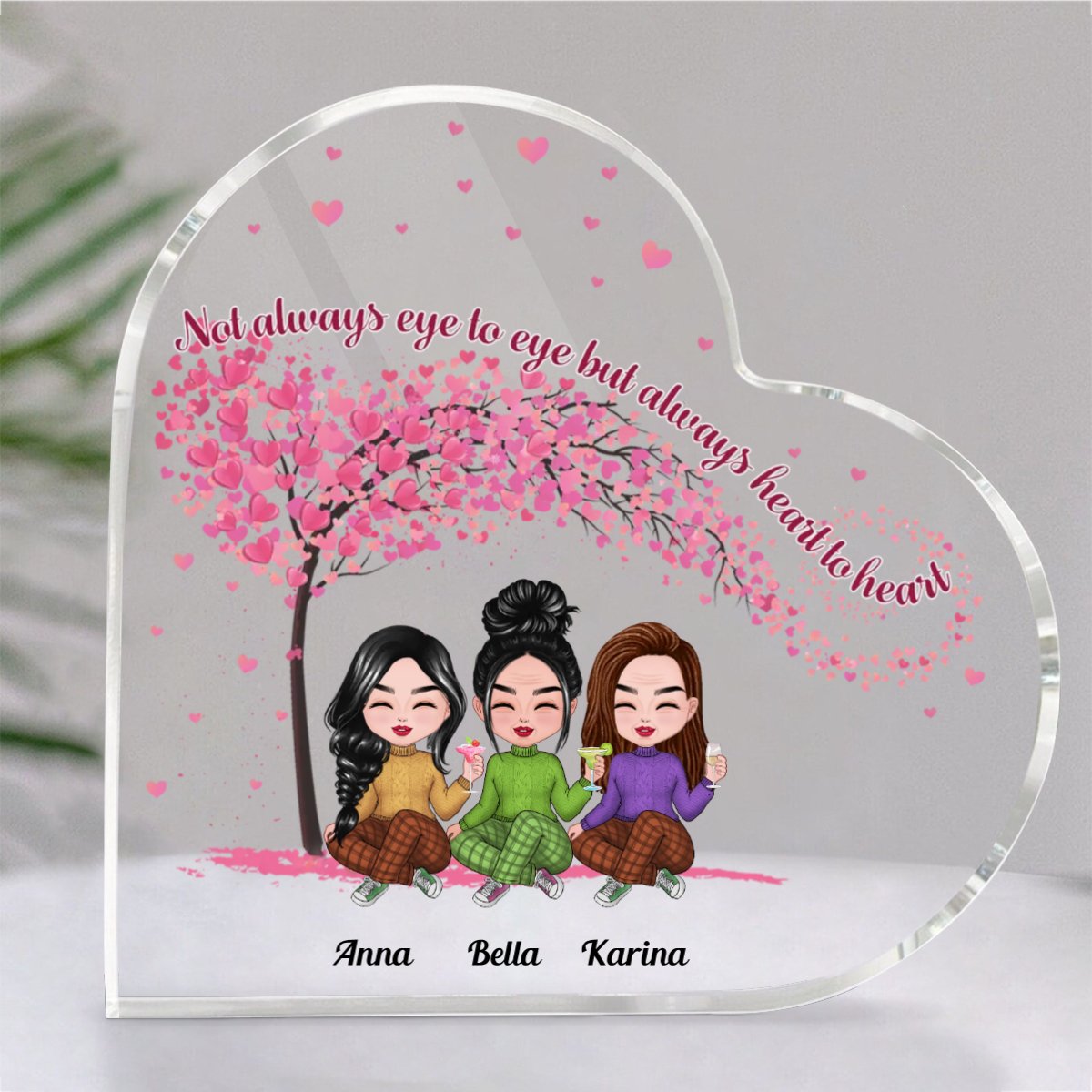 Family - Not Always Eye To Eye But Always Heart To Heart - Personalized Acrylic Plaque (HEART) - Makezbright Gifts