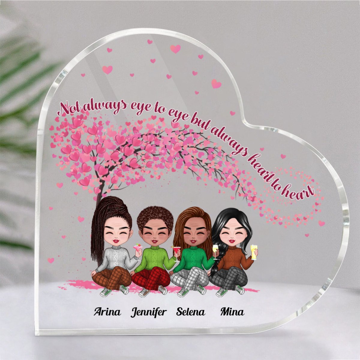 Family - Not Always Eye To Eye But Always Heart To Heart - Personalized Acrylic Plaque (HEART) - Makezbright Gifts