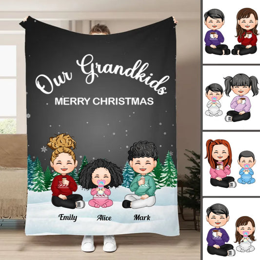 Family - Our Grandkids Merry Christmas - Personalized Blanket - Makezbright Gifts