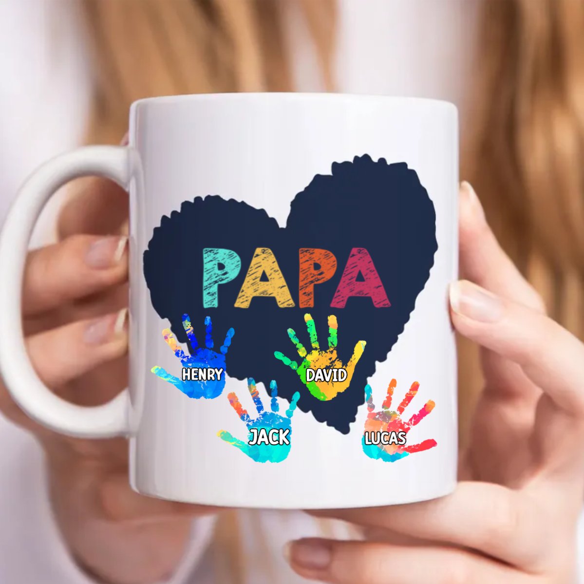 Family - Papa Grandkids Hand Print - Personalized Mug - Makezbright Gifts