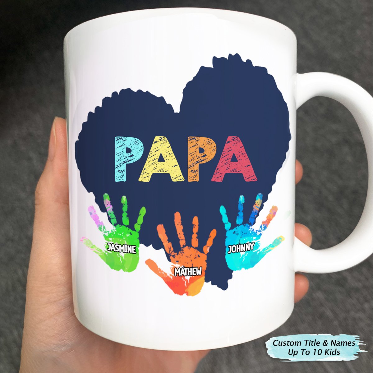 Family - Papa Grandkids Hand Print - Personalized Mug - Makezbright Gifts