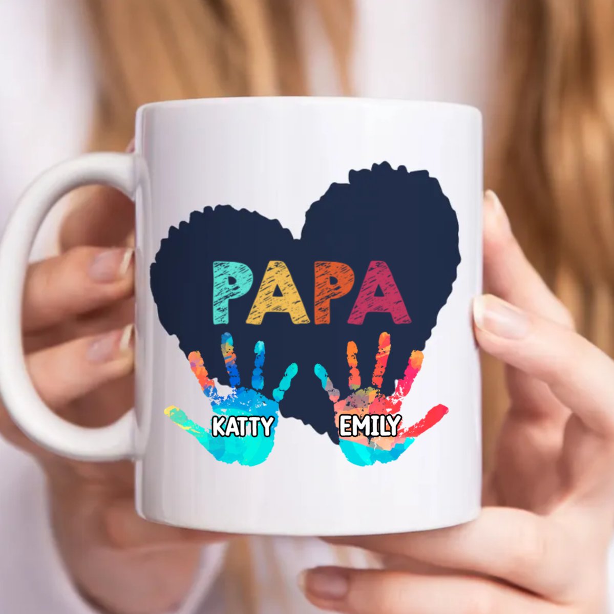 Family - Papa Grandkids Hand Print - Personalized Mug - Makezbright Gifts