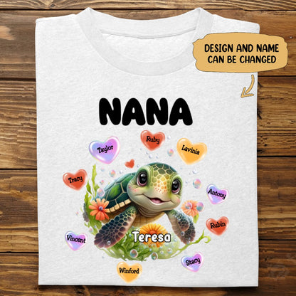 Family - Personalized Turtle Colorful Art Nana Shirt - Personalized T - Shirt - Makezbright Gifts