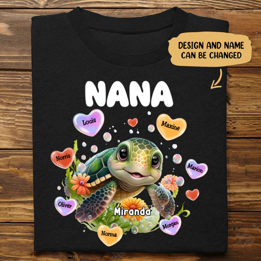 Family - Personalized Turtle Colorful Art Nana Shirt - Personalized T - Shirt - Makezbright Gifts