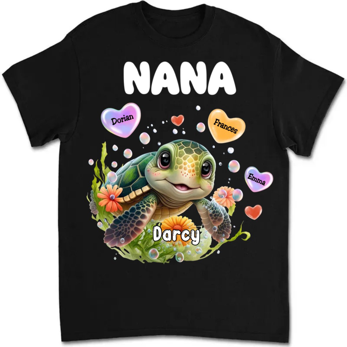 Family - Personalized Turtle Colorful Art Nana Shirt - Personalized T - Shirt - Makezbright Gifts