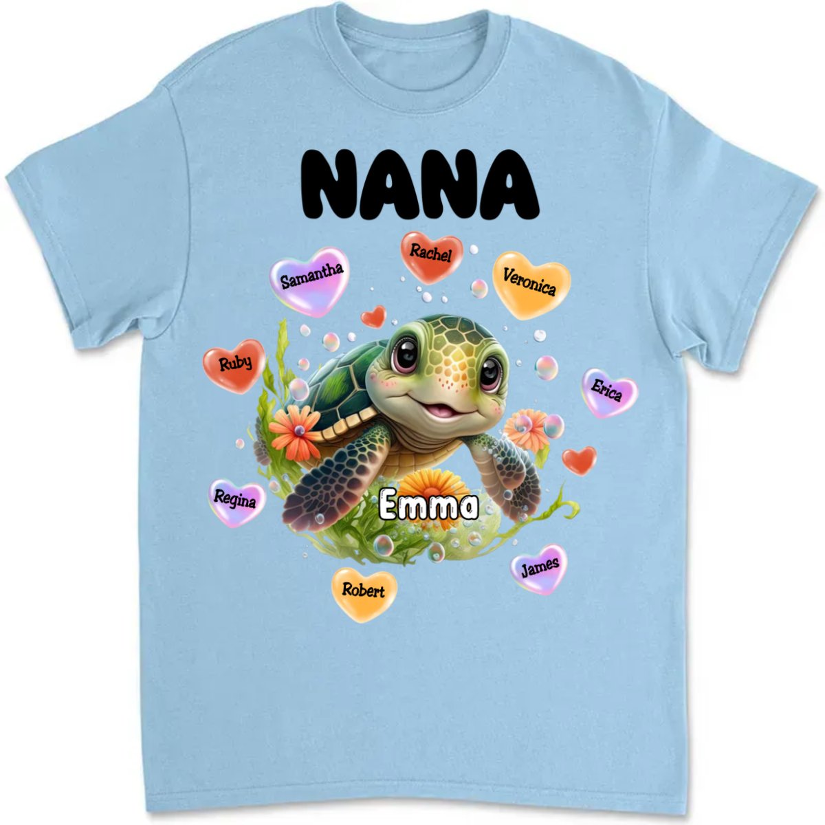 Family - Personalized Turtle Colorful Art Nana Shirt - Personalized T - Shirt - Makezbright Gifts