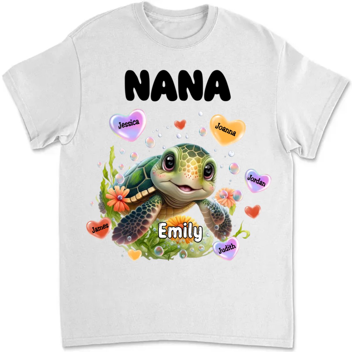 Family - Personalized Turtle Colorful Art Nana Shirt - Personalized T - Shirt - Makezbright Gifts