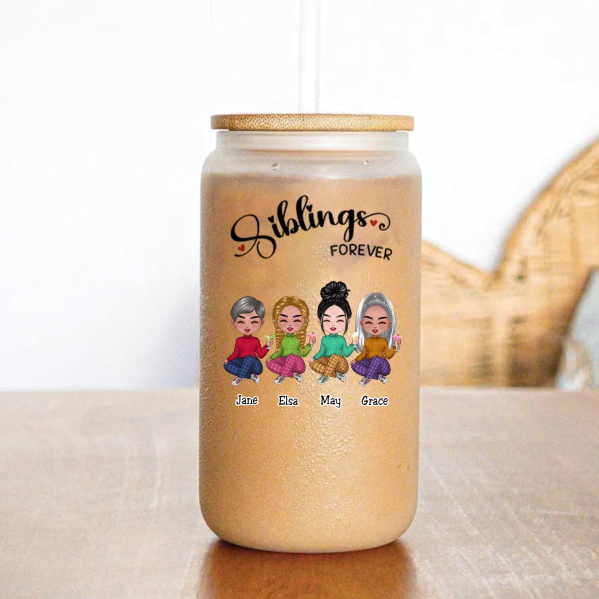 Family - Sibling Forever - Personalize Glass Can (AA) - Makezbright Gifts