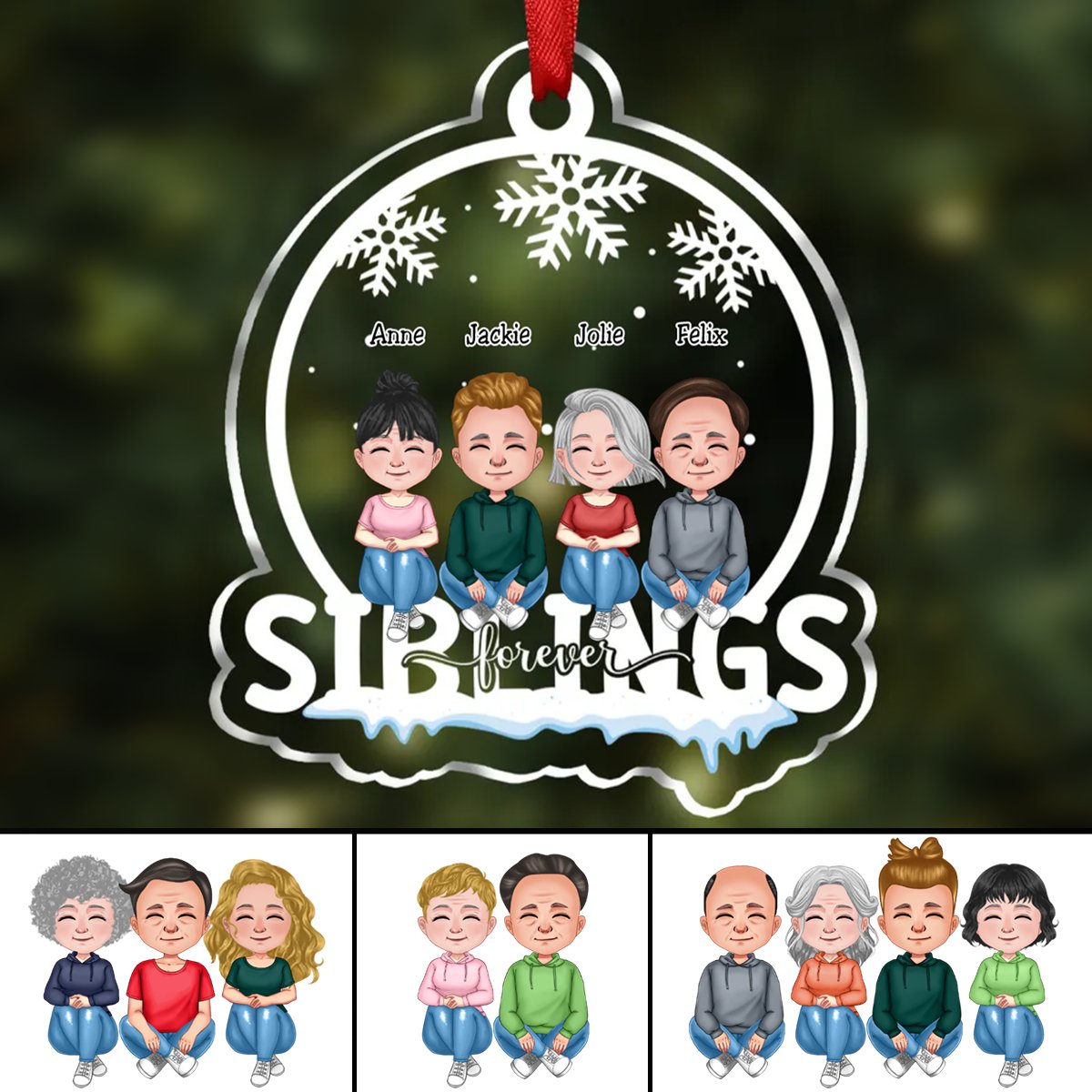 Family - Siblings Forever - Personalized Christmas Transparent Ornament - Makezbright Gifts