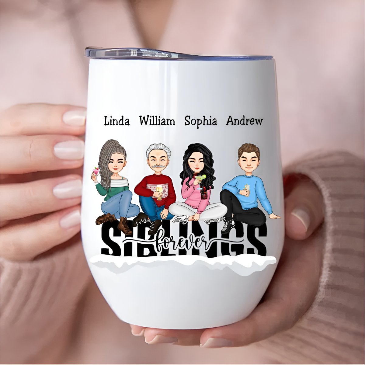 Family - Siblings Forever - Personalized Wine Tumbler - Makezbright Gifts