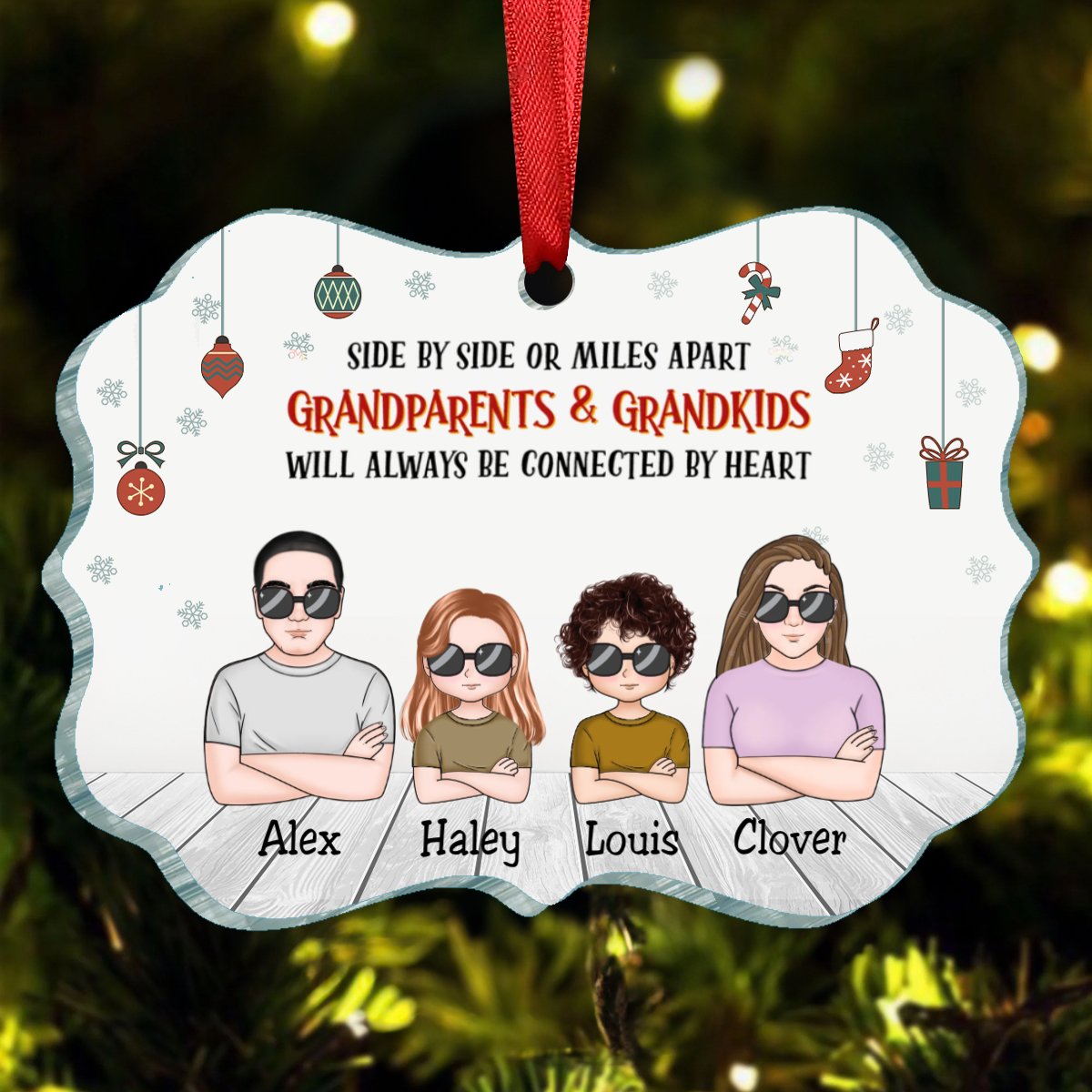 Family - Side By Side Grandparents & Grandkids - Personalized Transparent Ornament - Makezbright Gifts