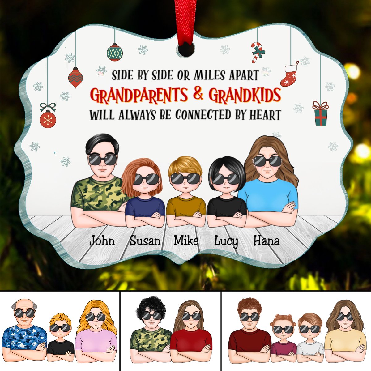 Family - Side By Side Grandparents & Grandkids - Personalized Transparent Ornament - Makezbright Gifts