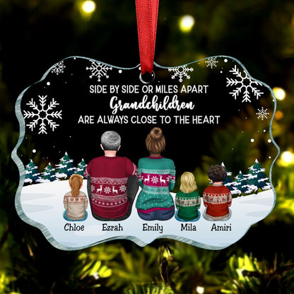 Family - Side By Side Or Miles A Part Grandchildren Are Always Close To The Heart - Personalized Acrylic Ornament(NV) - Makezbright Gifts