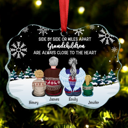 Family - Side By Side Or Miles A Part Grandchildren Are Always Close To The Heart - Personalized Acrylic Ornament(NV) - Makezbright Gifts